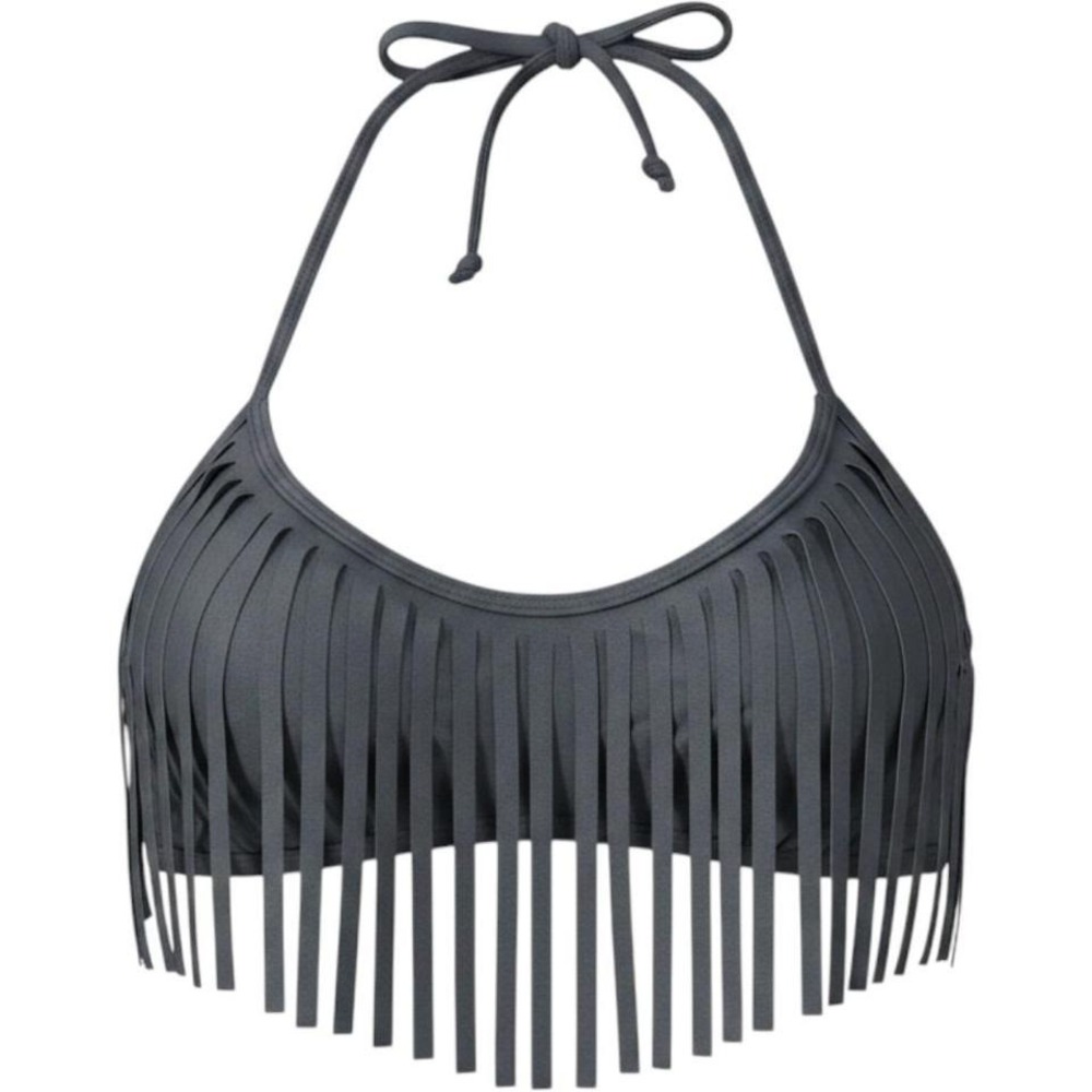Xhilaration Black Fringe Halter Bikini Top Womens Size Medium Swimwear Boho